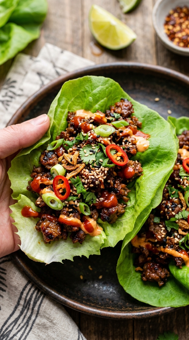 Sriracha Hamburger Meat Lettuce Wraps
