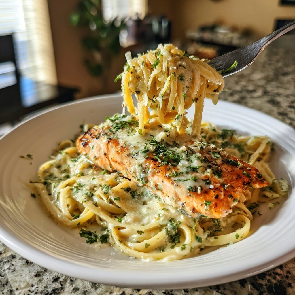 Herbed Salmon and Creamy Pasta