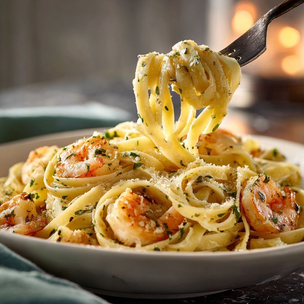 Garlic Butter Shrimp Fettuccine